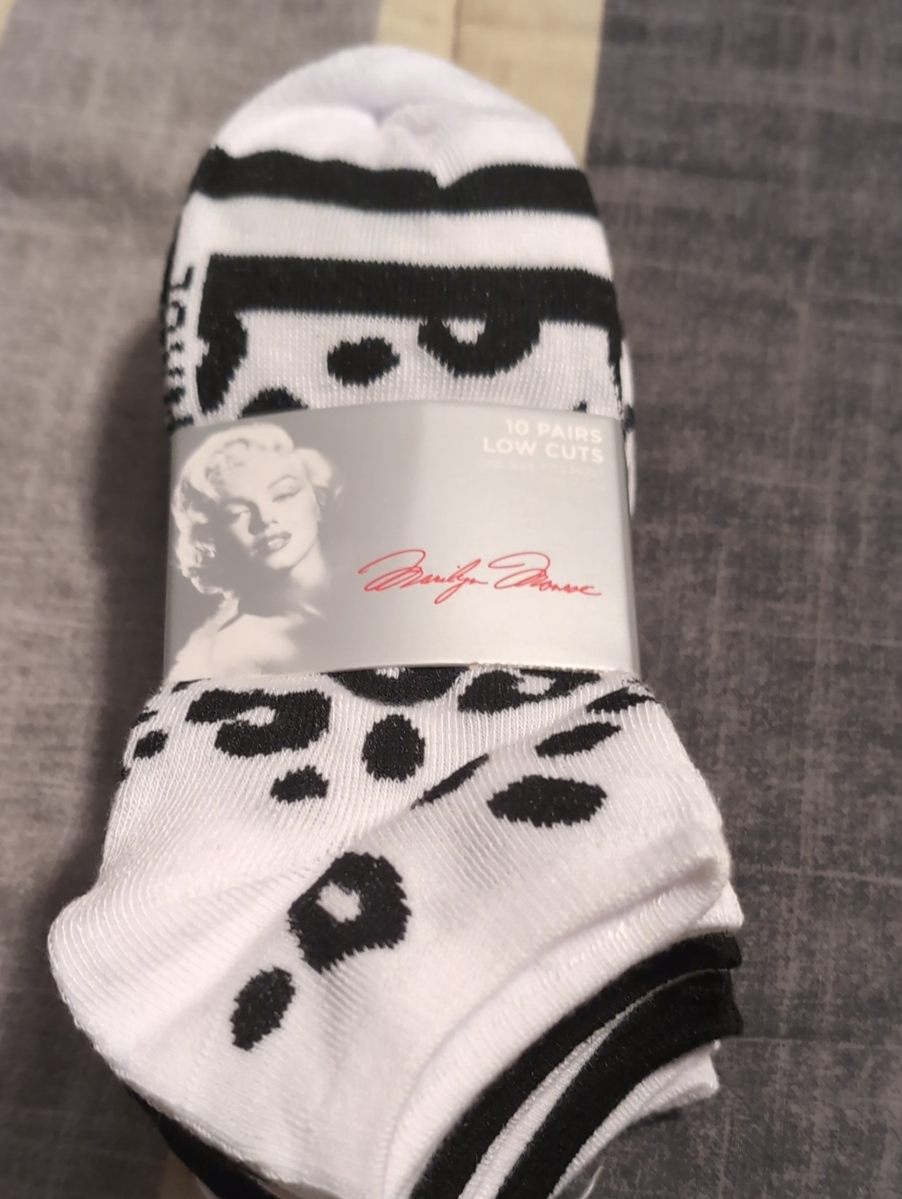 Marilyn Monroe White Low-Cut Athletic Socks w/Prints (10 Pairs) New